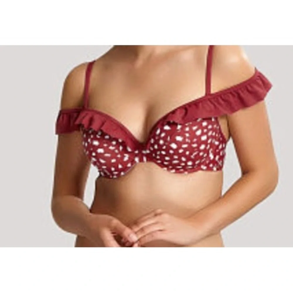 PANACHE Mila Bikini Top Women 36DD Red Polka Dot Retro Ruffle Underwire - Picture 7 of 7